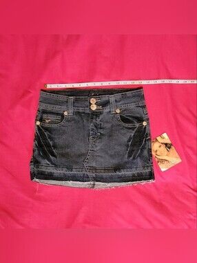 Light Wash Denim Mini Skirt Raw Hem
